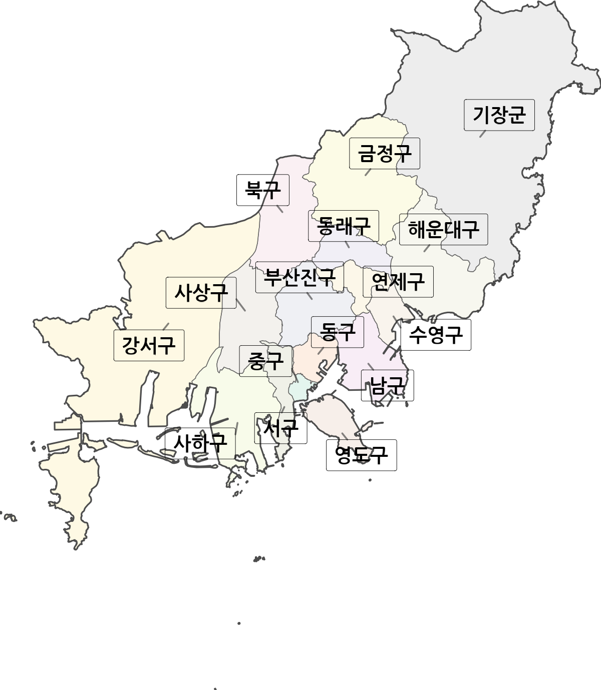 부산광역시 행정구역 경계 지도