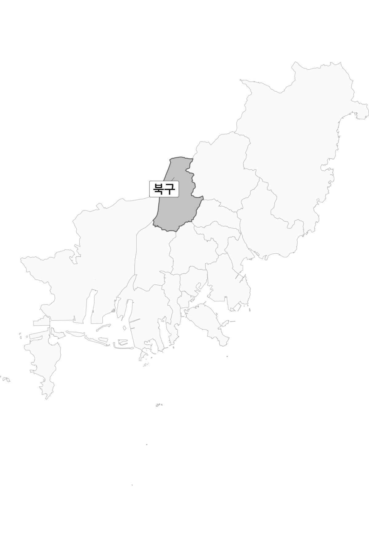 부산광역시 범위 내 북구 행정구역 경계 지도