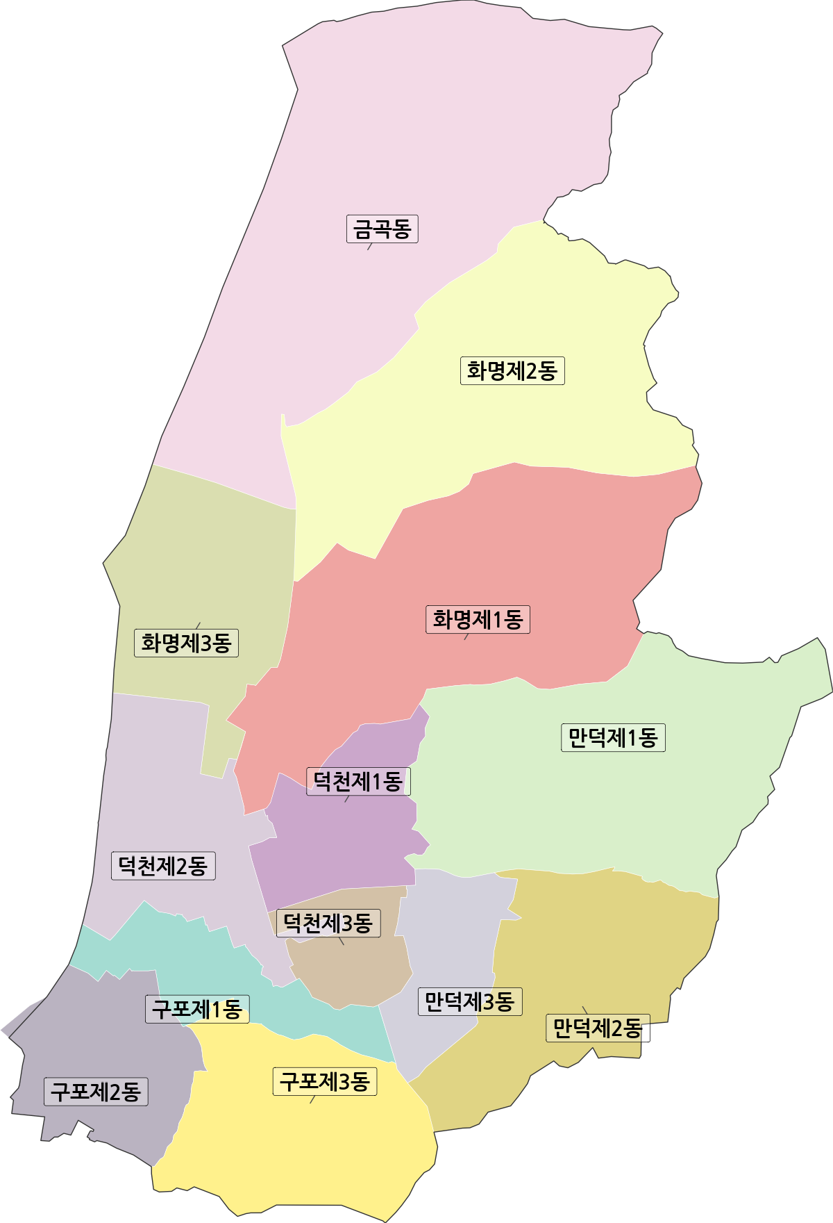 부산광역시 북구 행정동 행정구역 경계 지도