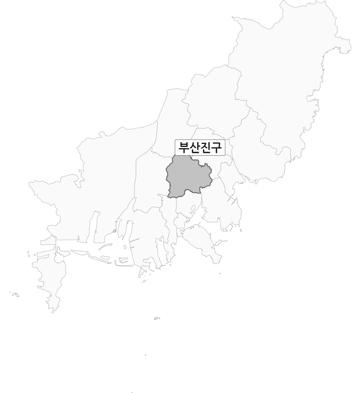 부산광역시 범위 내 부산진구 행정구역 경계 지도
