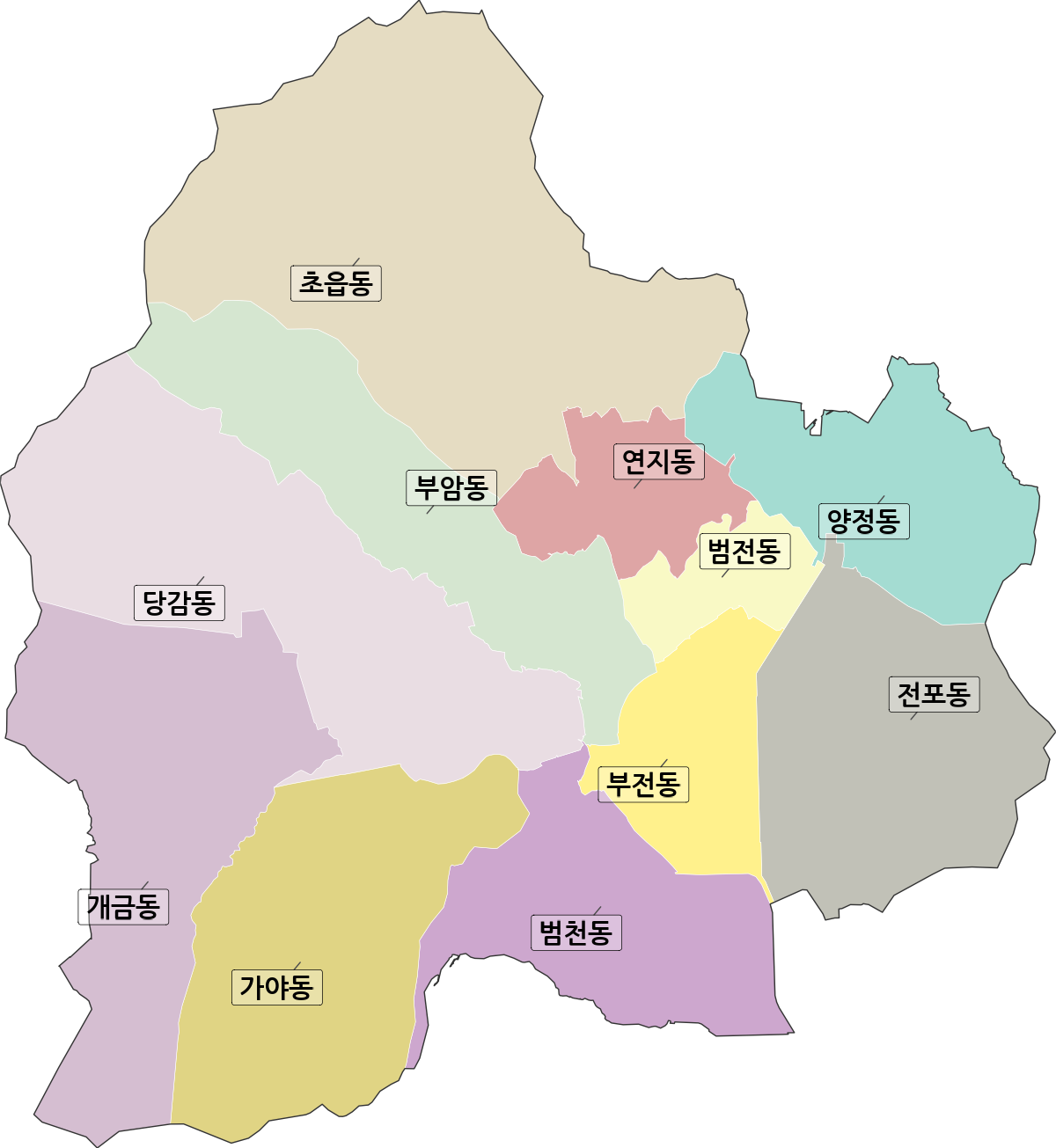 부산광역시 부산진구 법정동 행정구역 경계 지도