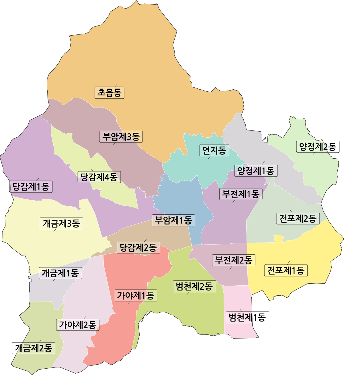 부산광역시 부산진구 행정동 행정구역 경계 지도