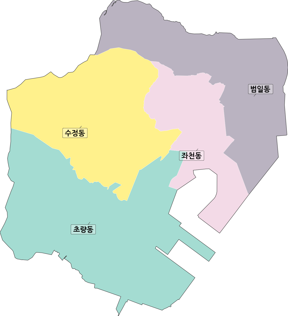 부산광역시 동구 법정동 행정구역 경계 지도