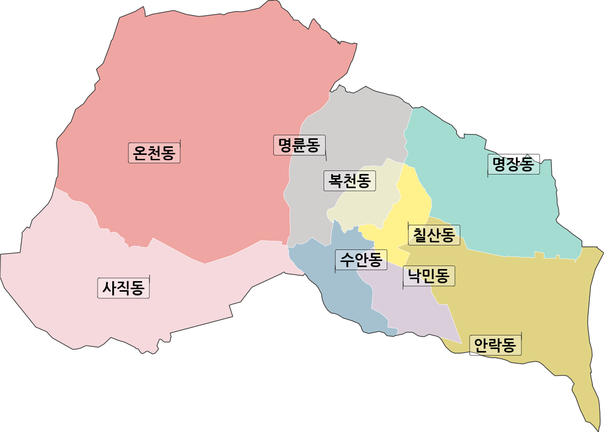 부산광역시 동래구 법정동 행정구역 경계 지도
