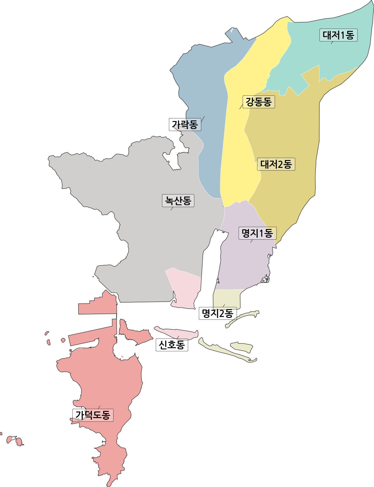 부산광역시 강서구 행정동 행정구역 경계 지도