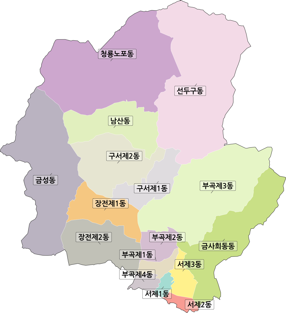 부산광역시 금정구 행정동 행정구역 경계 지도