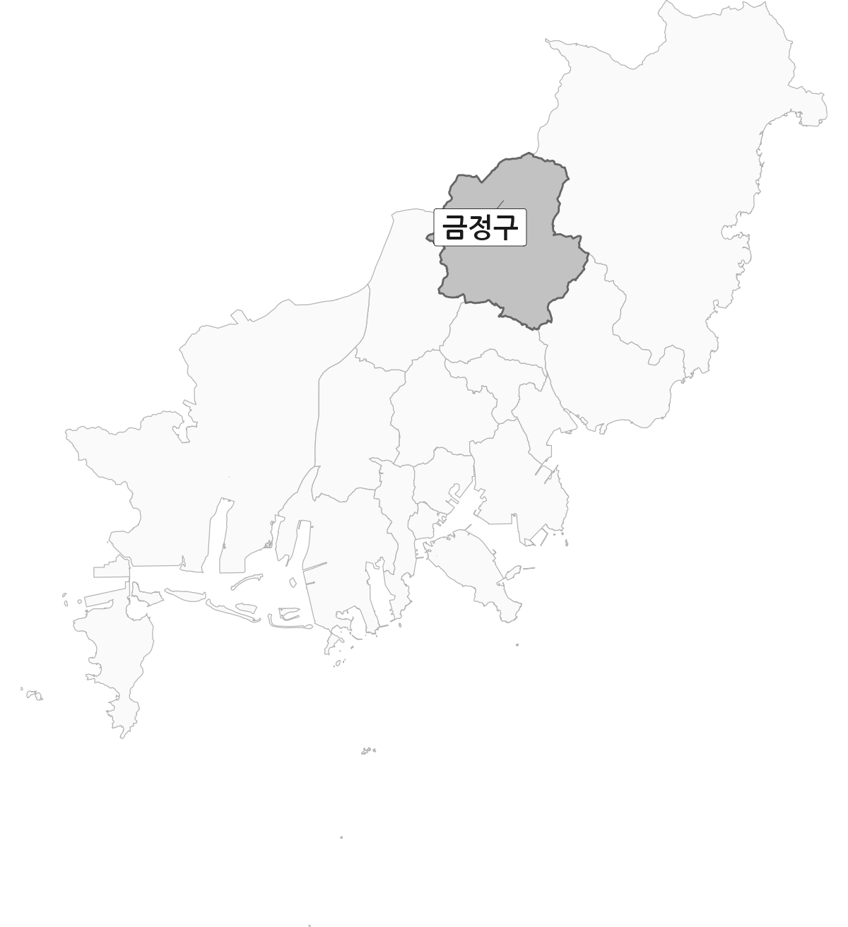 부산광역시 범위 내 금정구 행정구역 경계 지도