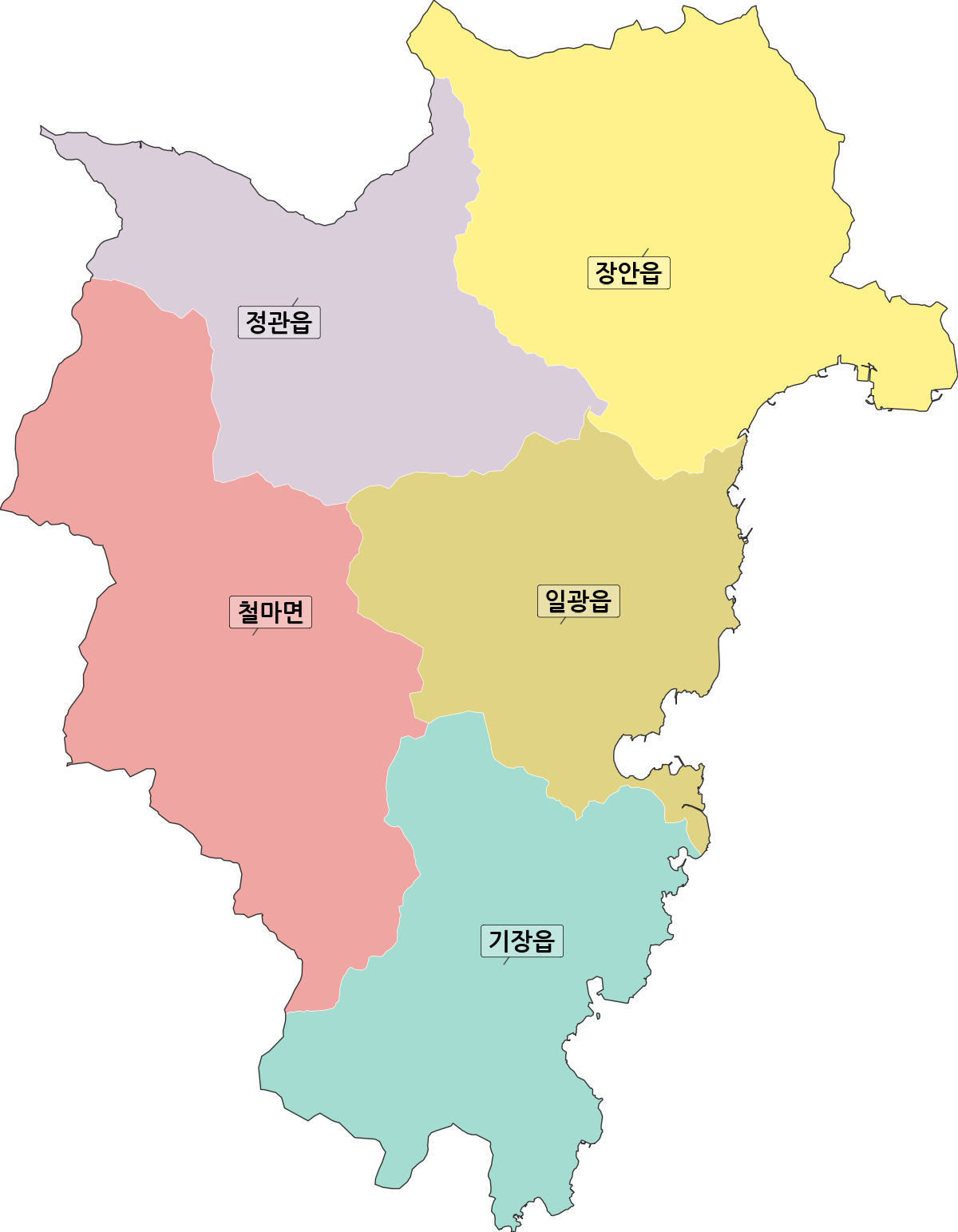 부산광역시 기장군 행정동 행정구역 경계 지도