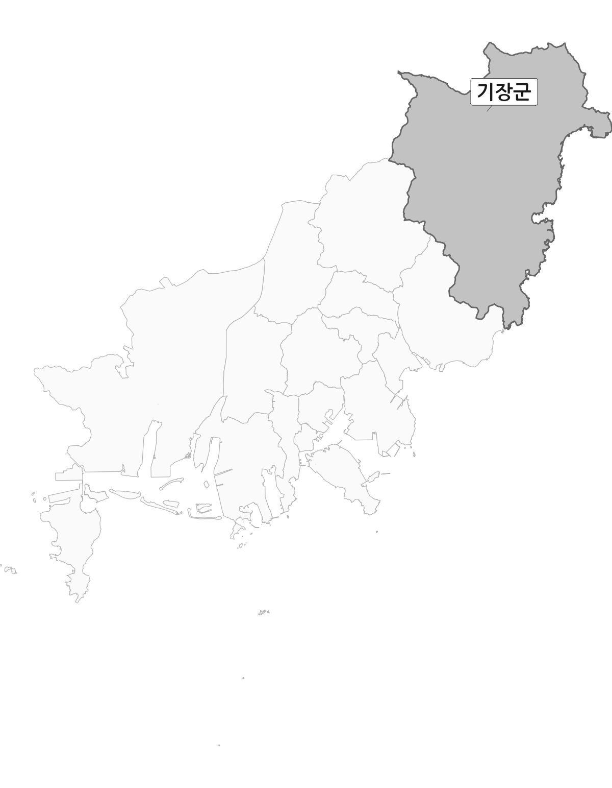 부산광역시 범위 내 기장군 행정구역 경계 지도