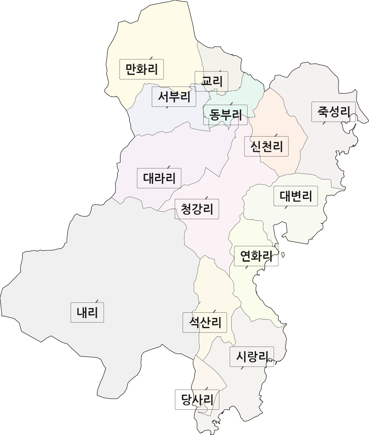 부산광역시 기장군 기장읍 법정동 리 구분 행정구역 경계 지도