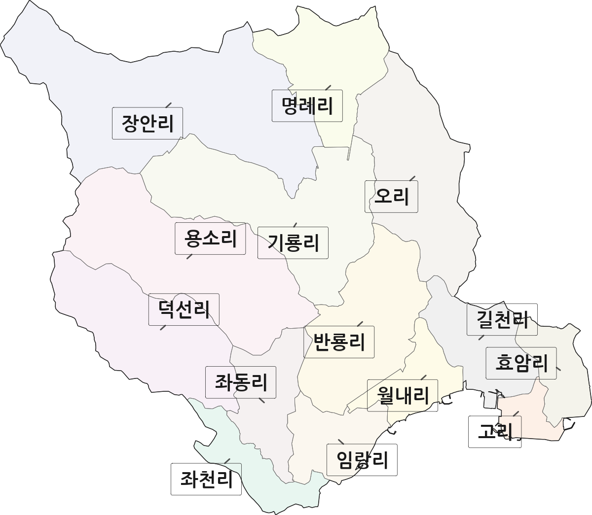 부산광역시 기장군 장안읍 법정동 리 구분 행정구역 경계 지도