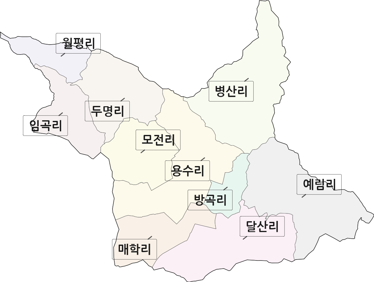 부산광역시 기장군 정관읍 법정동 리 구분 행정구역 경계 지도