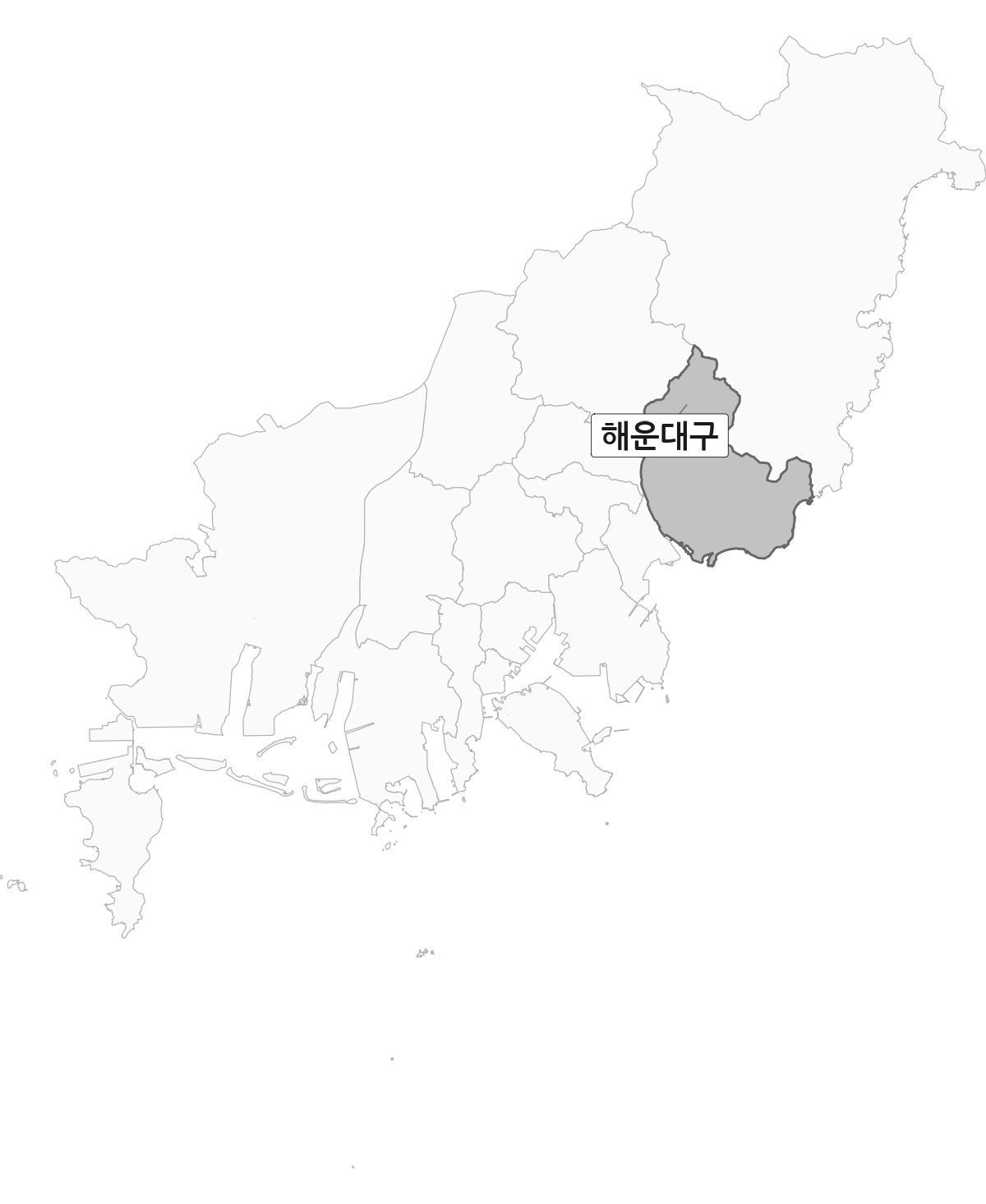 부산광역시 범위 내 해운대구 행정구역 경계 지도