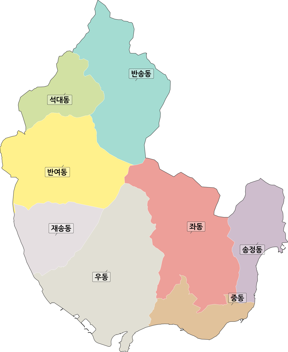 부산광역시 해운대구 법정동 행정구역 경계 지도