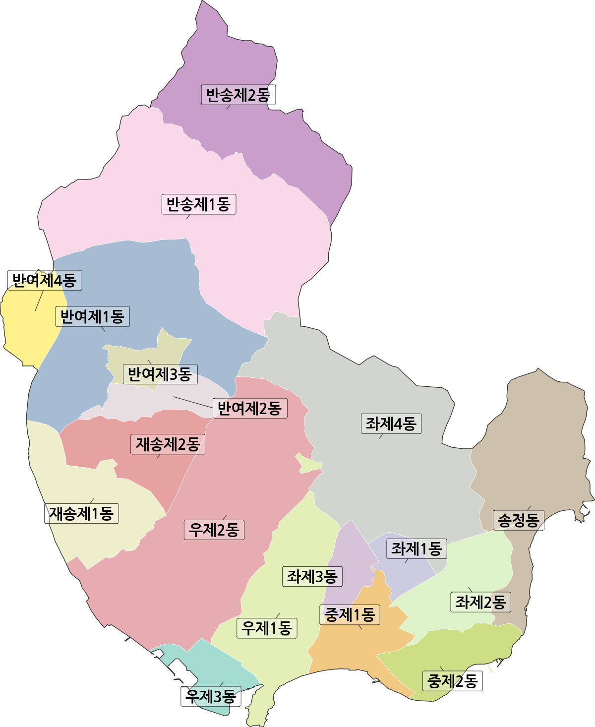 부산광역시 해운대구 행정동 행정구역 경계 지도