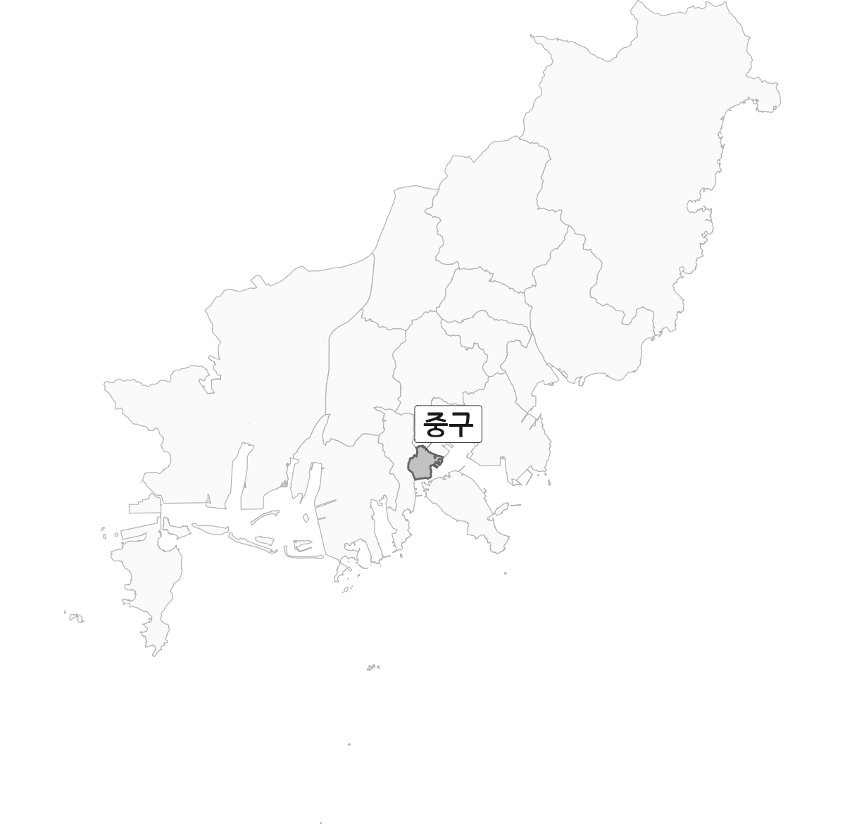 부산광역시 범위 내 중구 행정구역 경계 지도
