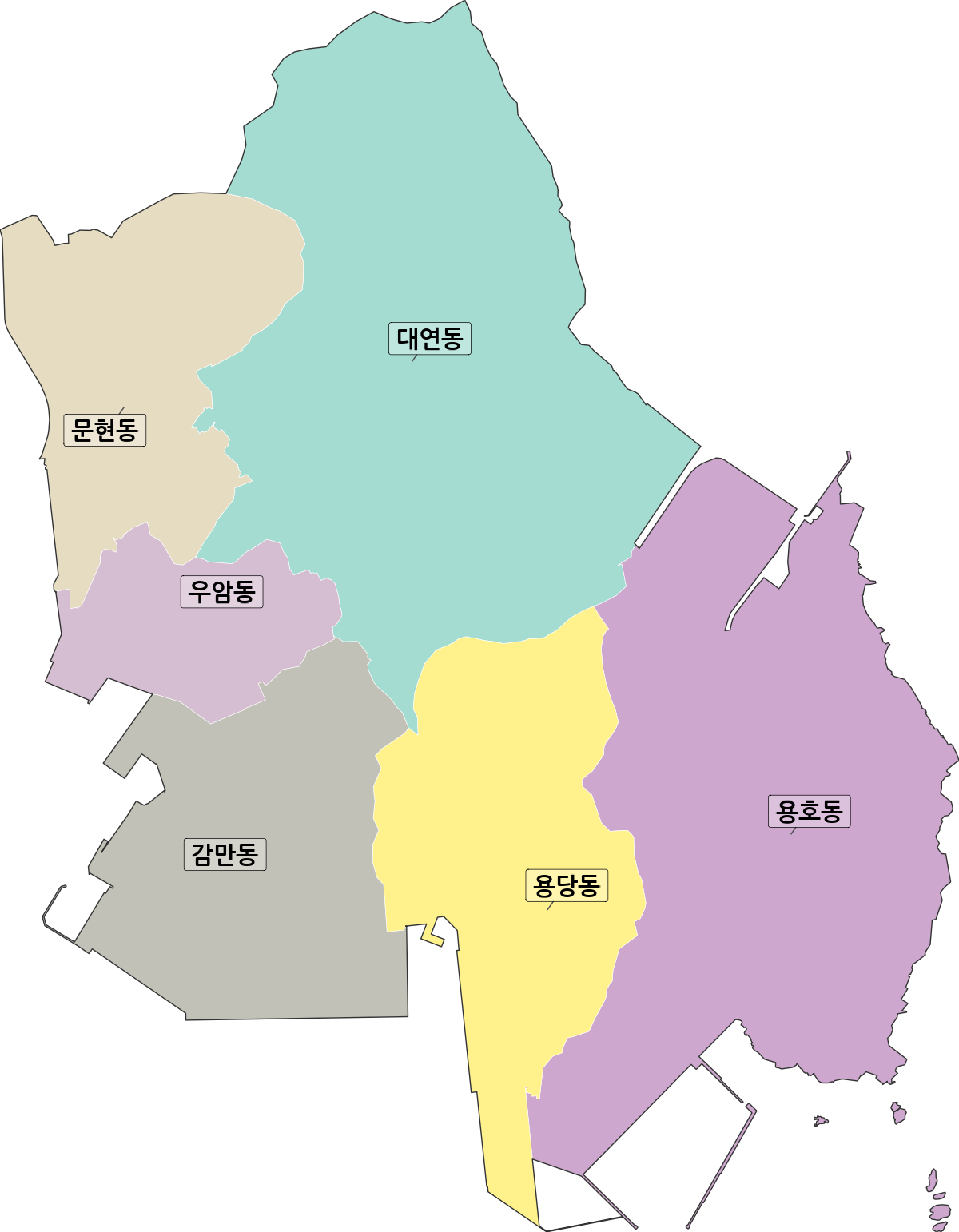 부산광역시 남구 법정동 행정구역 경계 지도