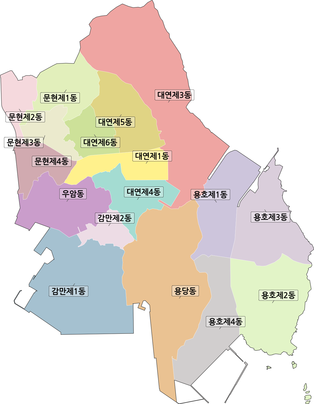 부산광역시 남구 행정동 행정구역 경계 지도