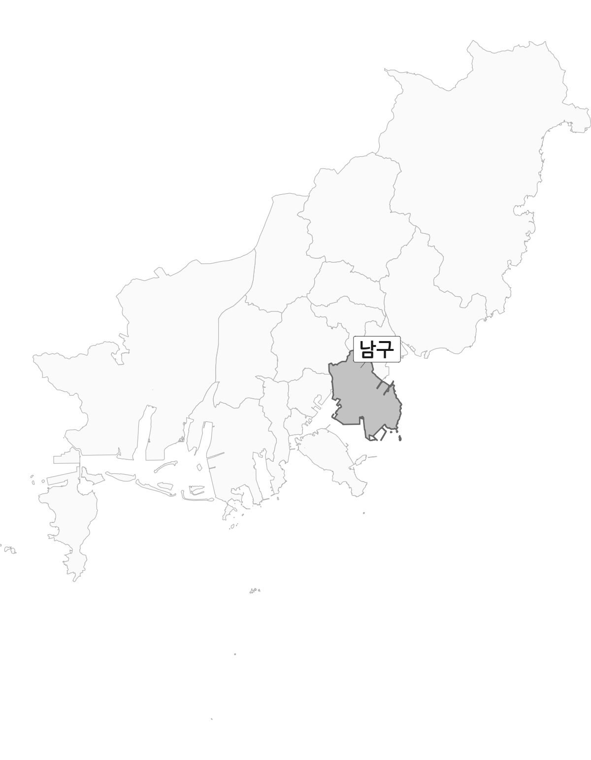부산광역시 범위 내 남구 행정구역 경계 지도