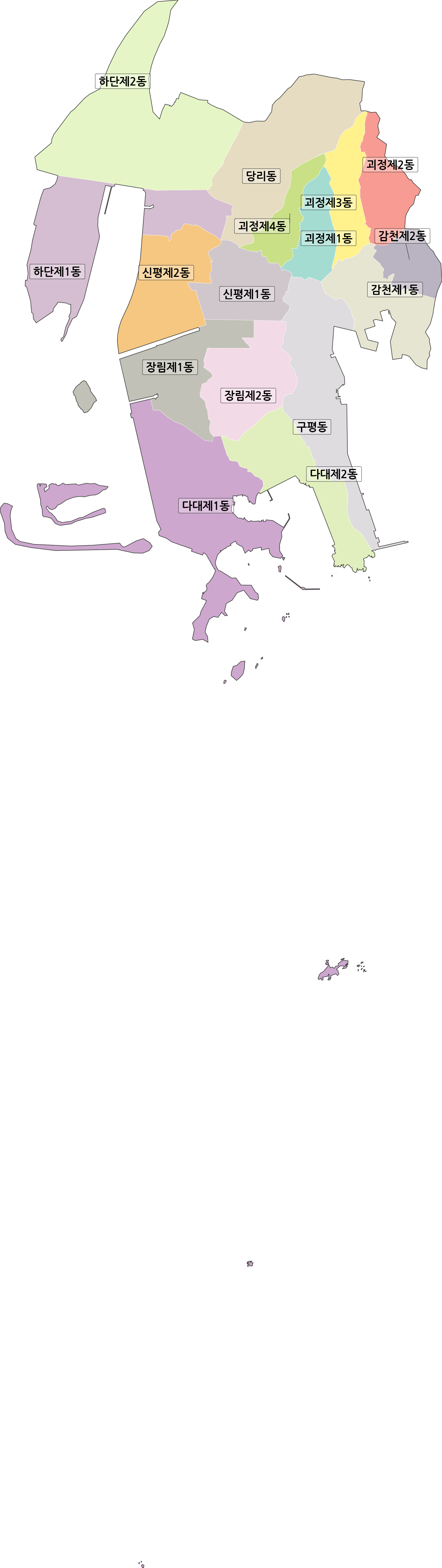 부산광역시 사하구 행정동 행정구역 경계 지도