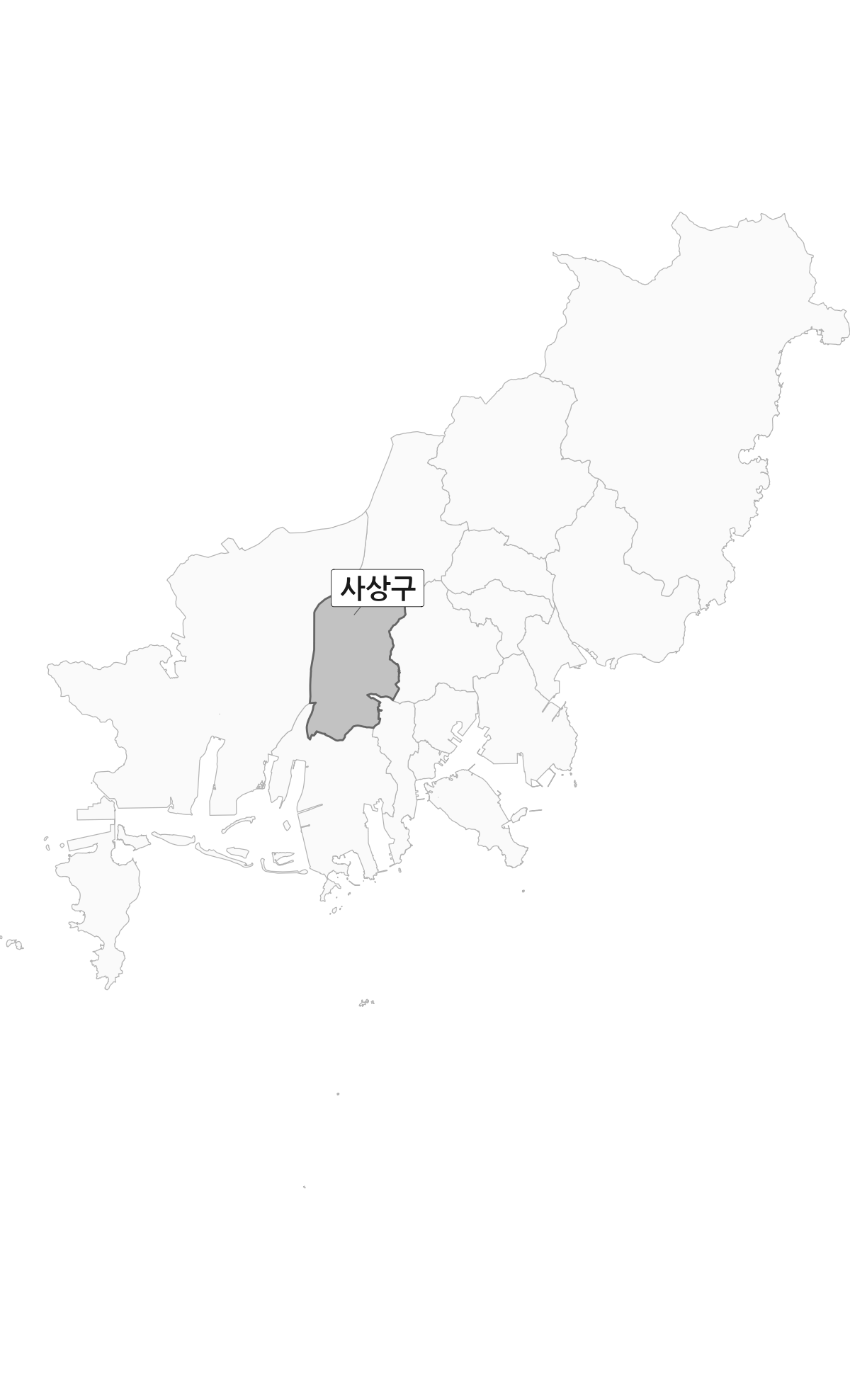 부산광역시 범위 내 사상구 행정구역 경계 지도