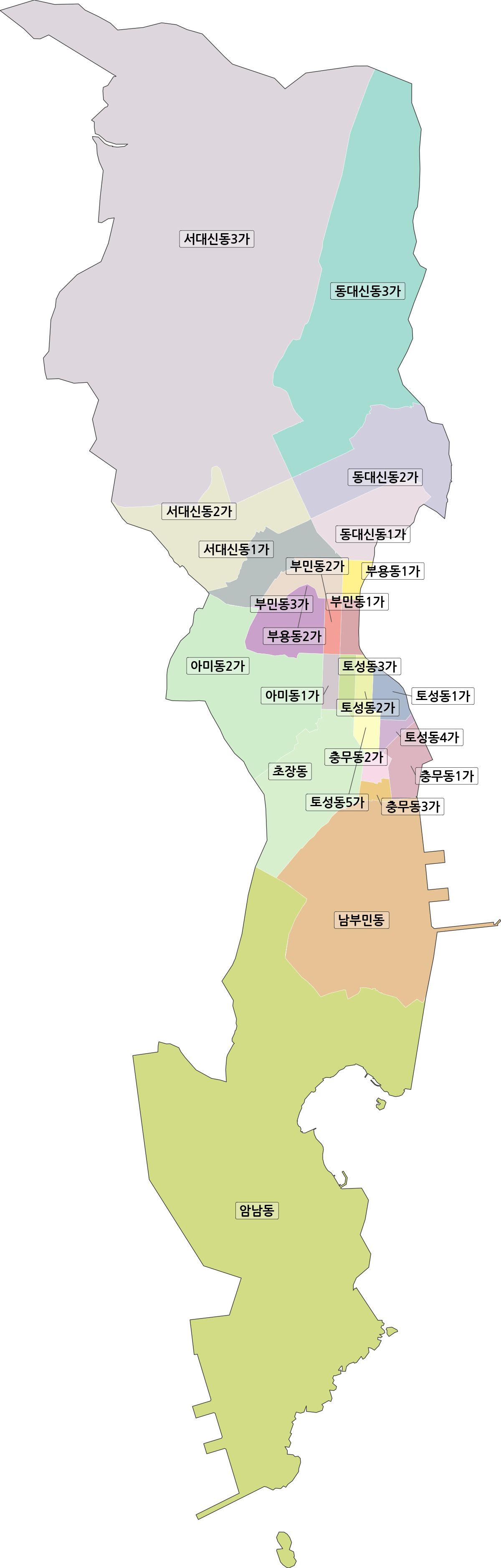 부산광역시 서구 법정동 행정구역 경계 지도