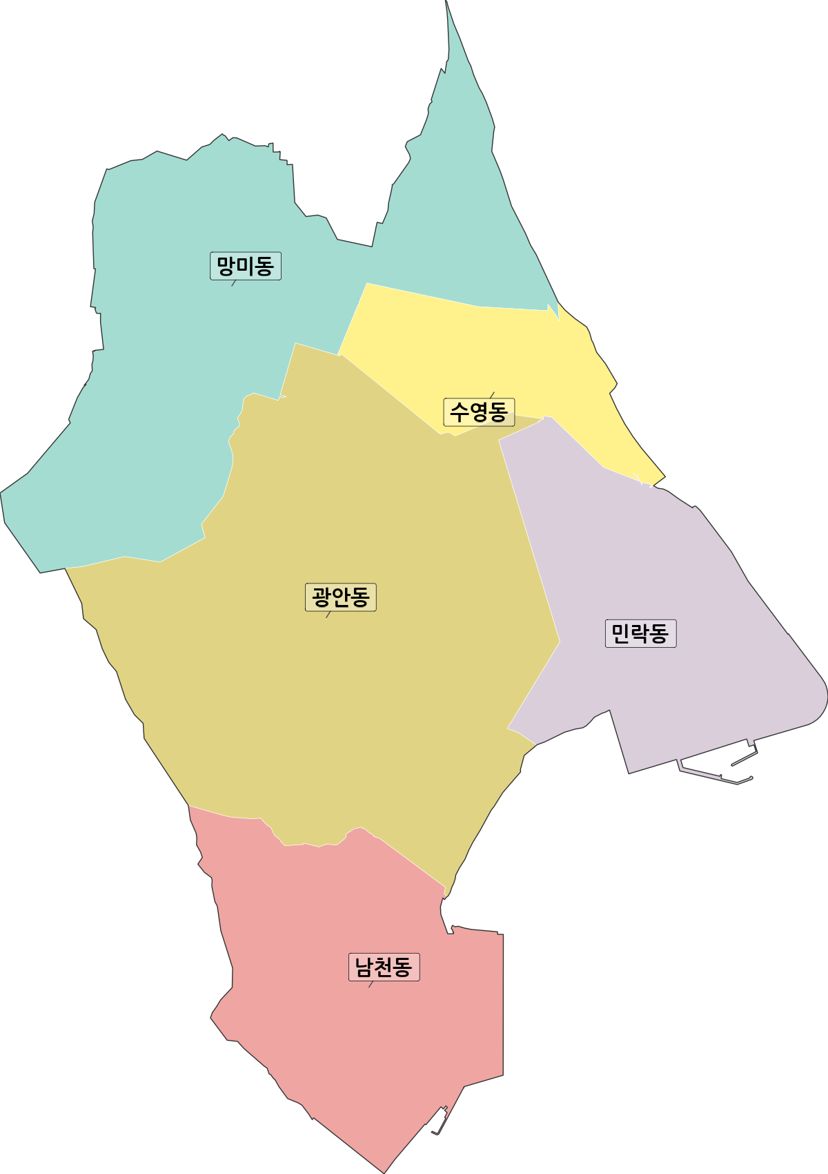 부산광역시 수영구 법정동 행정구역 경계 지도