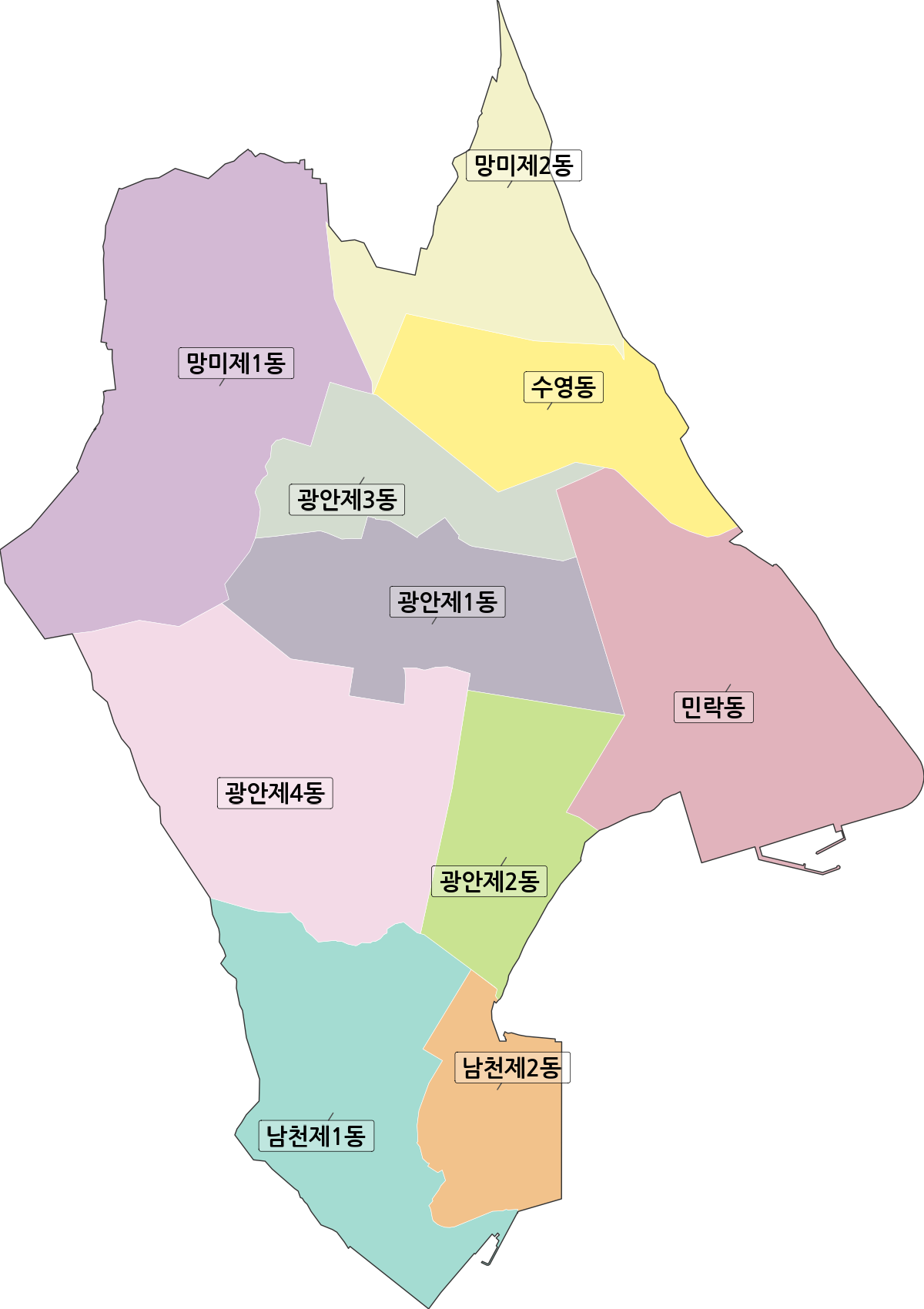 부산광역시 수영구 행정동 행정구역 경계 지도