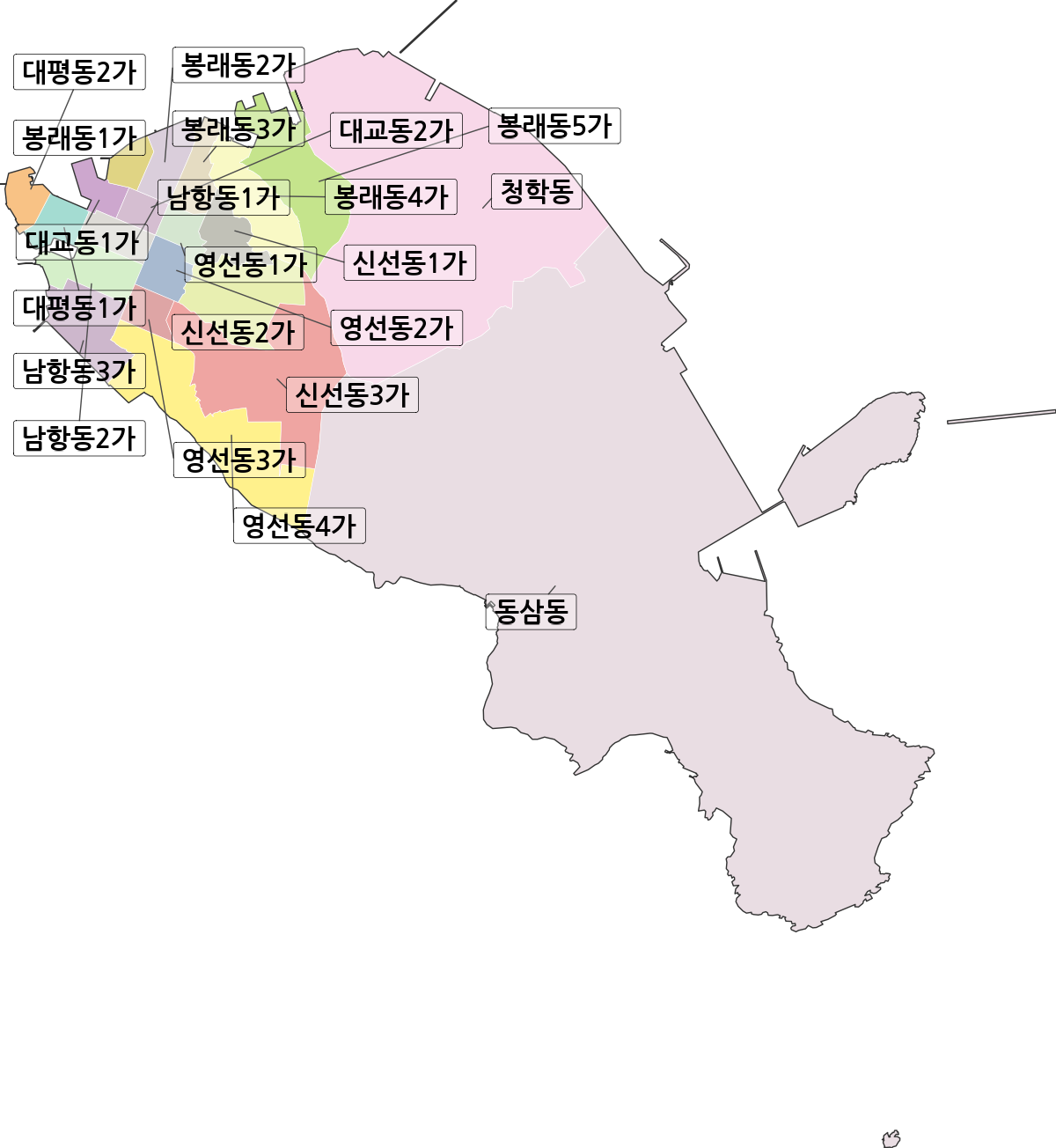 부산광역시 영도구 법정동 행정구역 경계 지도