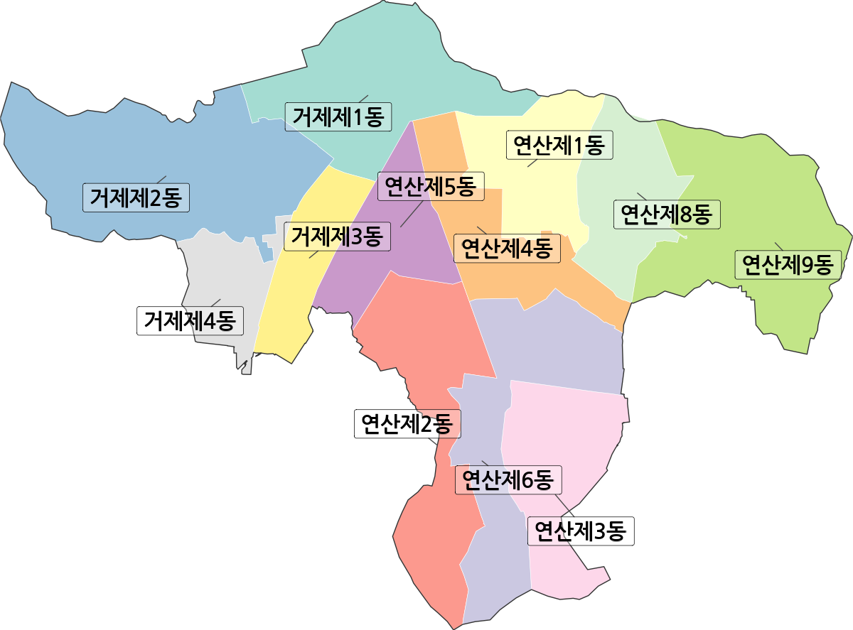 부산광역시 연제구 행정동 행정구역 경계 지도