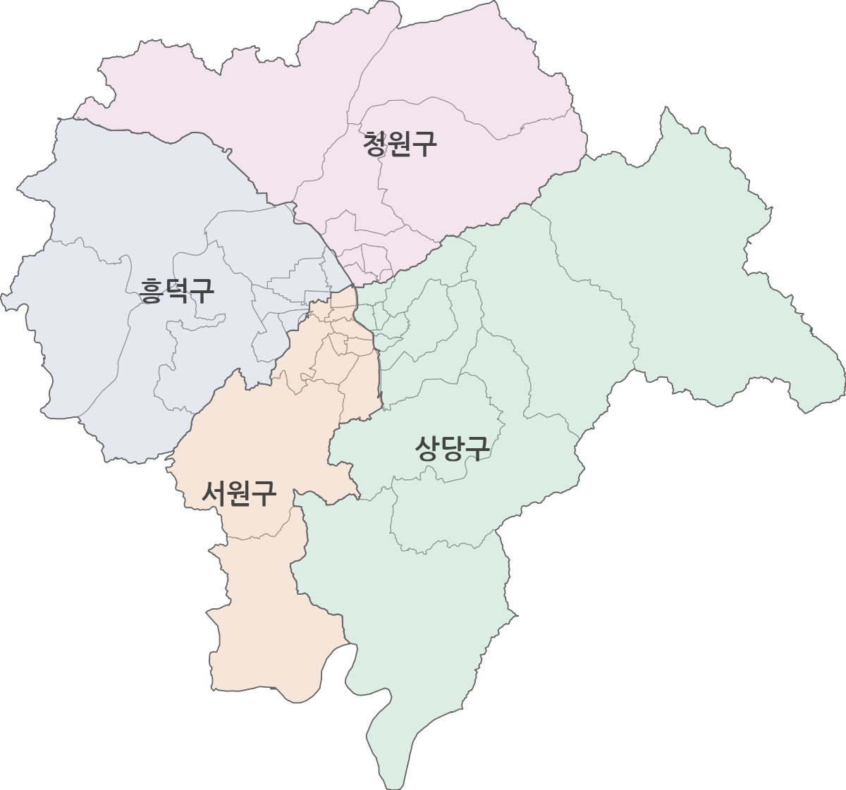 충청북도 청주시 행정구역 경계 지도