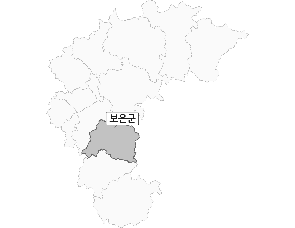 충청북도 범위 내 보은군 행정구역 경계 지도