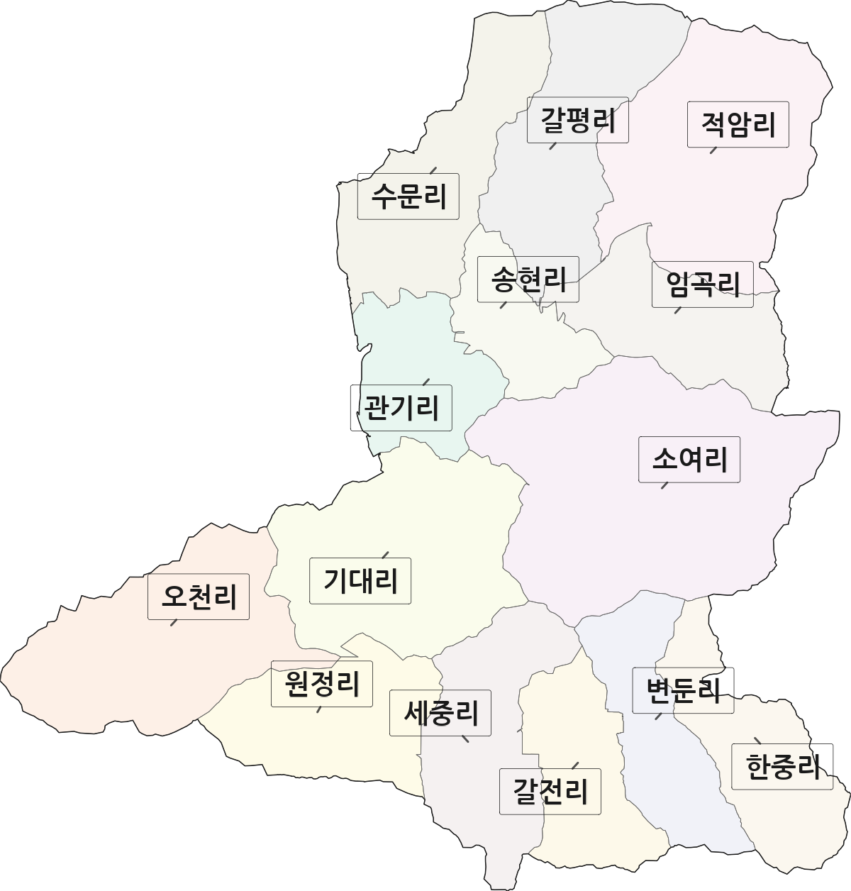 충청북도 보은군 마로면 법정동 리 구분 행정구역 경계 지도