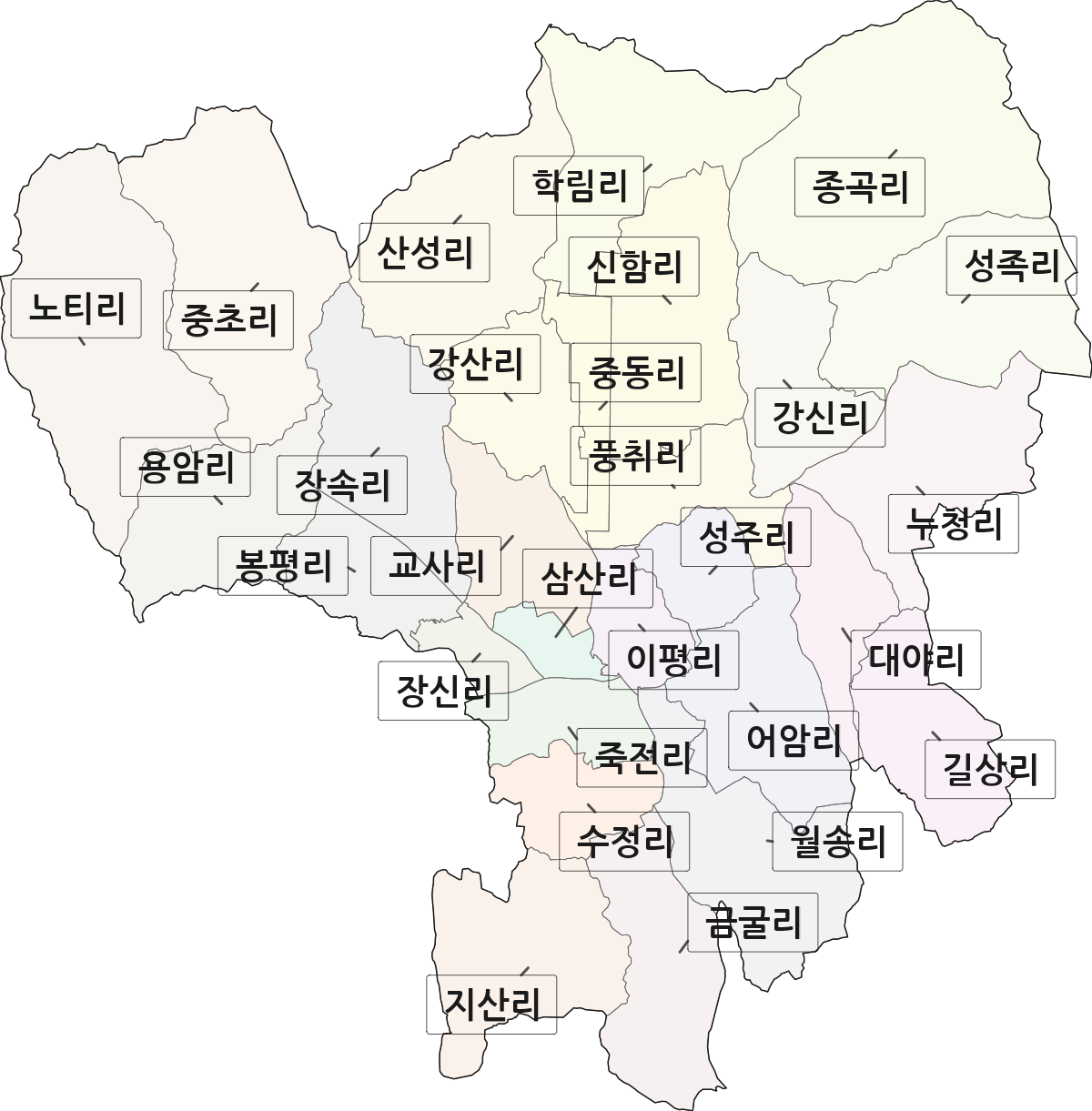 충청북도 보은군 보은읍 법정동 리 구분 행정구역 경계 지도
