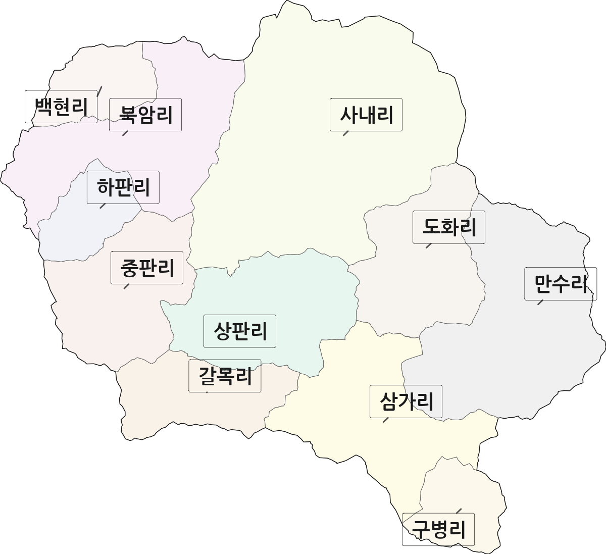 충청북도 보은군 속리산면 법정동 리 구분 행정구역 경계 지도