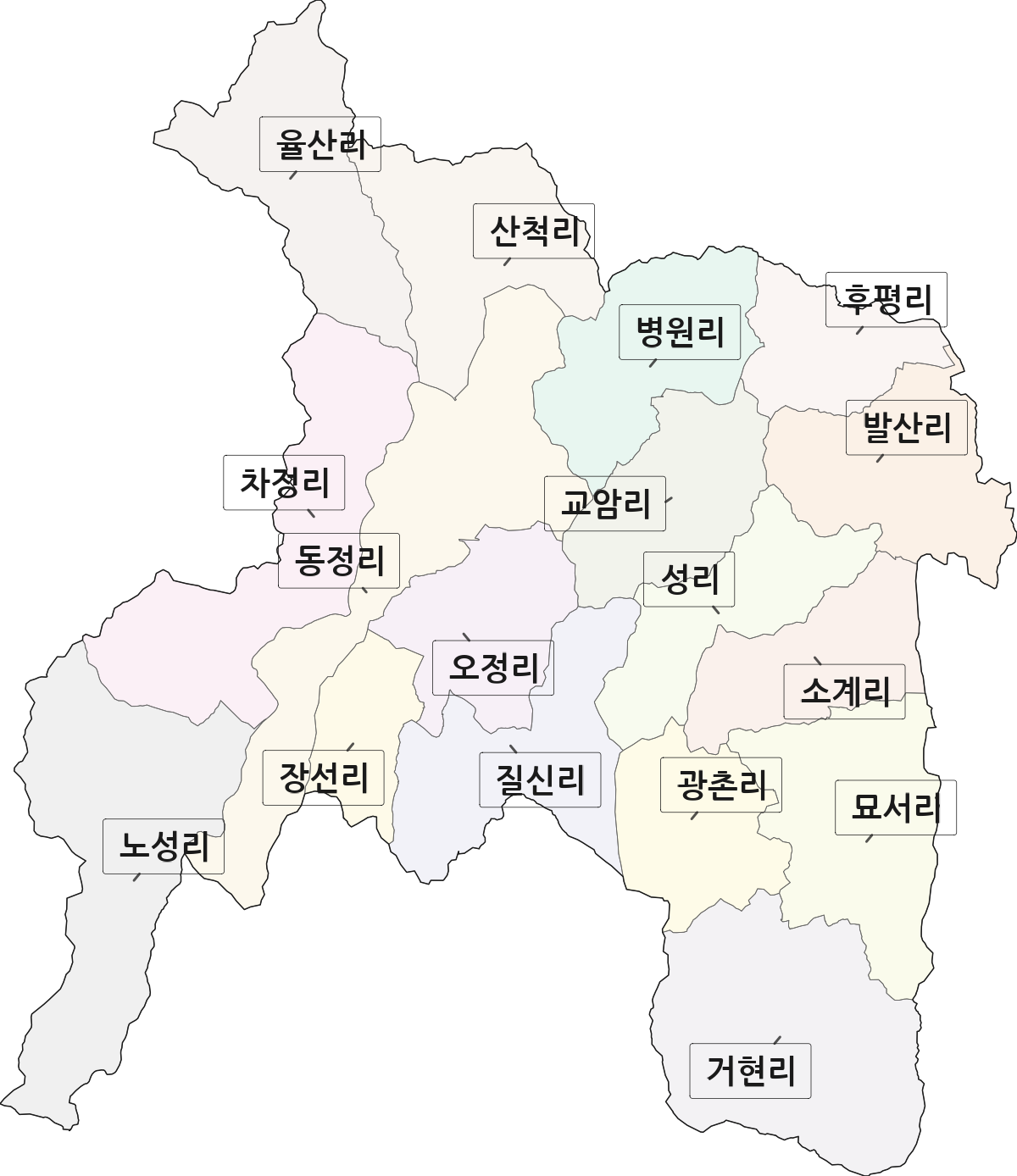 충청북도 보은군 수한면 법정동 리 구분 행정구역 경계 지도