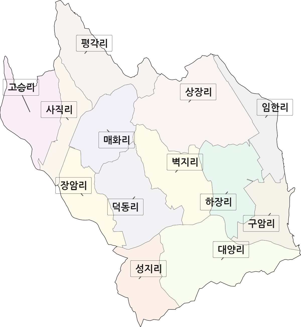 충청북도 보은군 탄부면 법정동 리 구분 행정구역 경계 지도