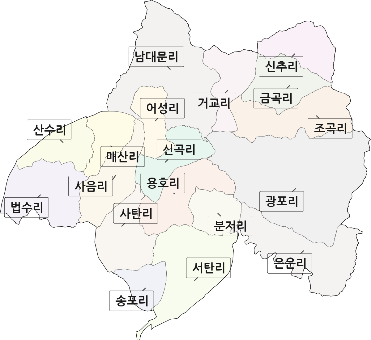 충청북도 보은군 회남면 법정동 리 구분 행정구역 경계 지도