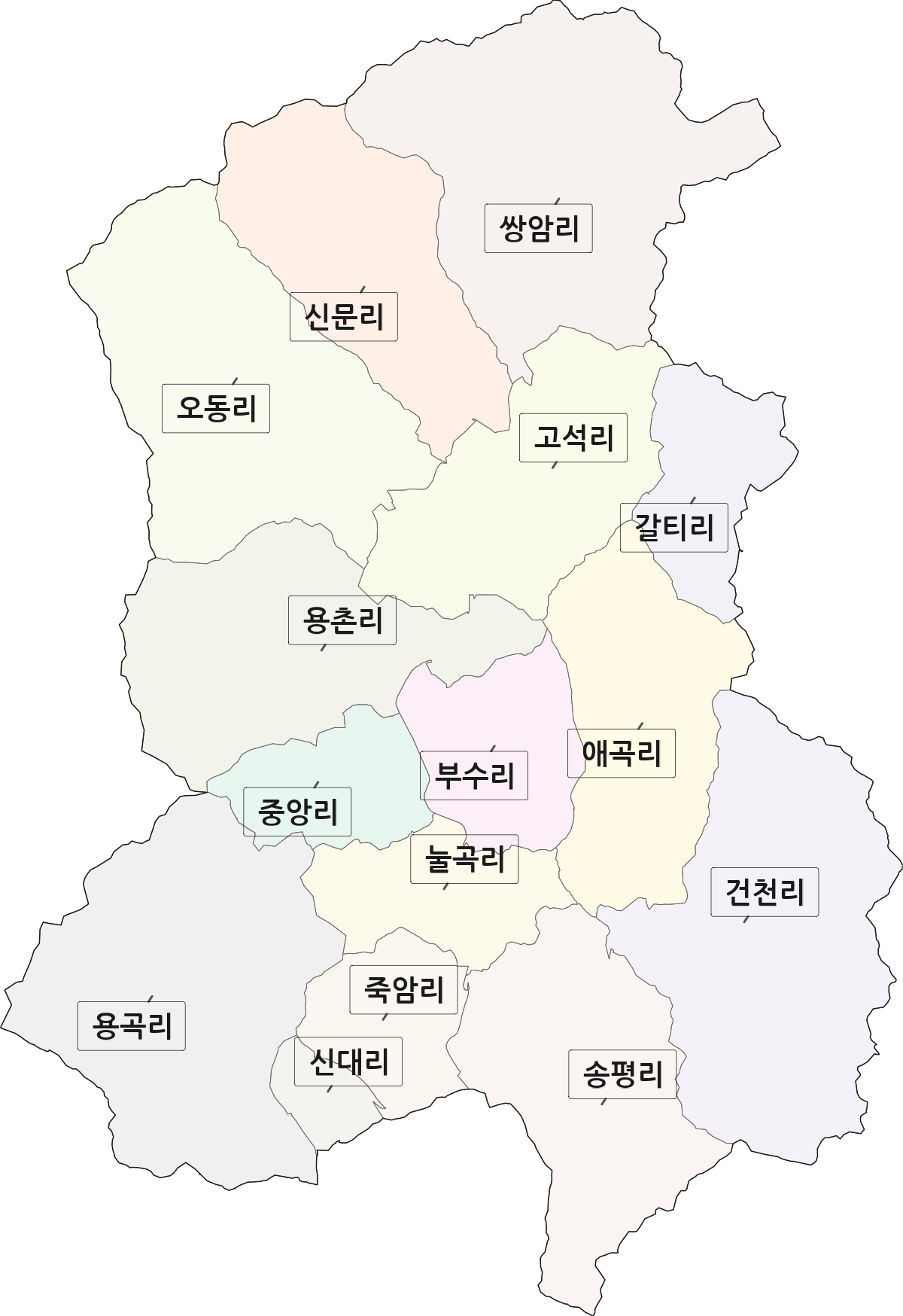 충청북도 보은군 회인면 법정동 리 구분 행정구역 경계 지도