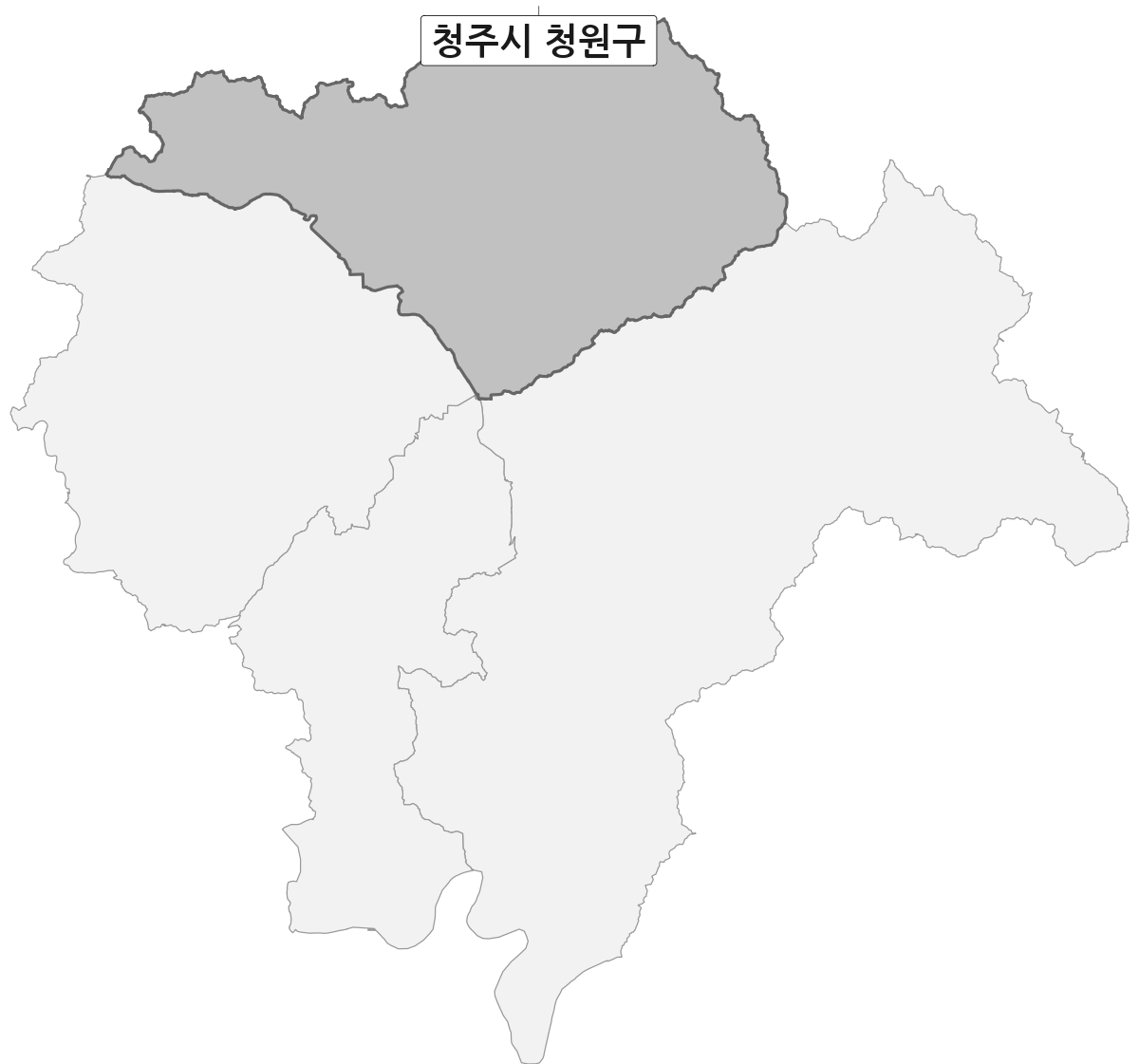 충청북도 청주시 범위 내 청원구 행정구역 경계 지도