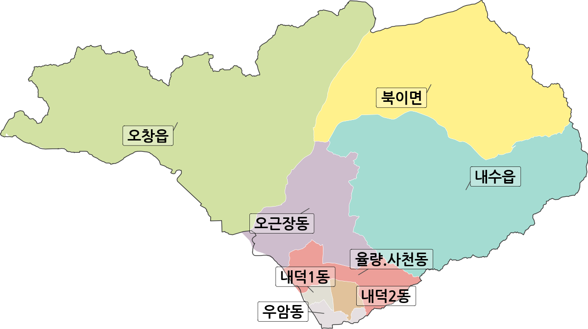 충청북도 청주시 청원구 행정동 행정구역 경계 지도