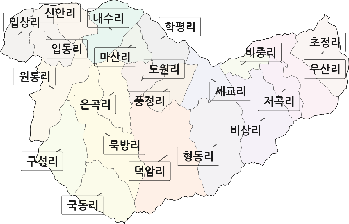 충청북도 청주시 청원구 내수읍 법정동 리 구분 행정구역 경계 지도