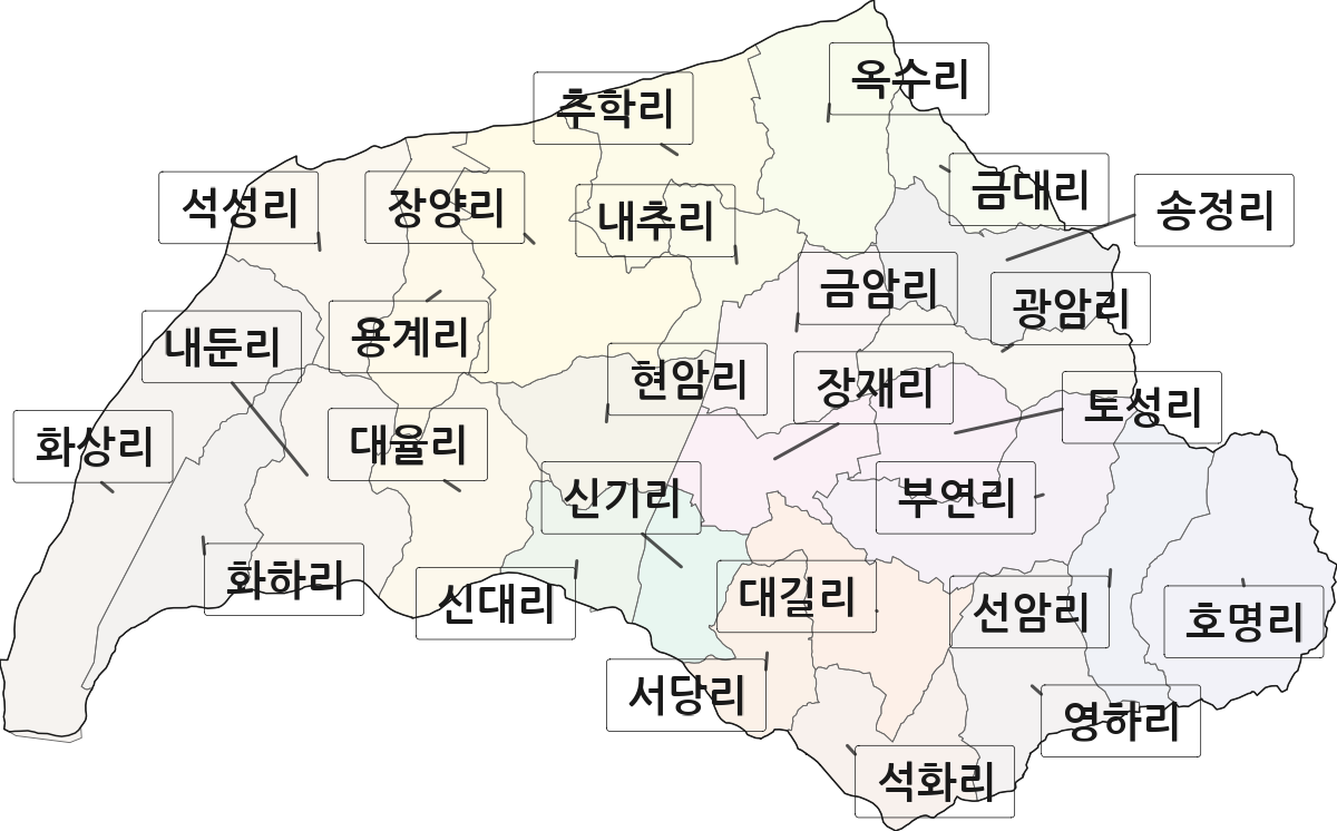 충청북도 청주시 청원구 북이면 법정동 리 구분 행정구역 경계 지도