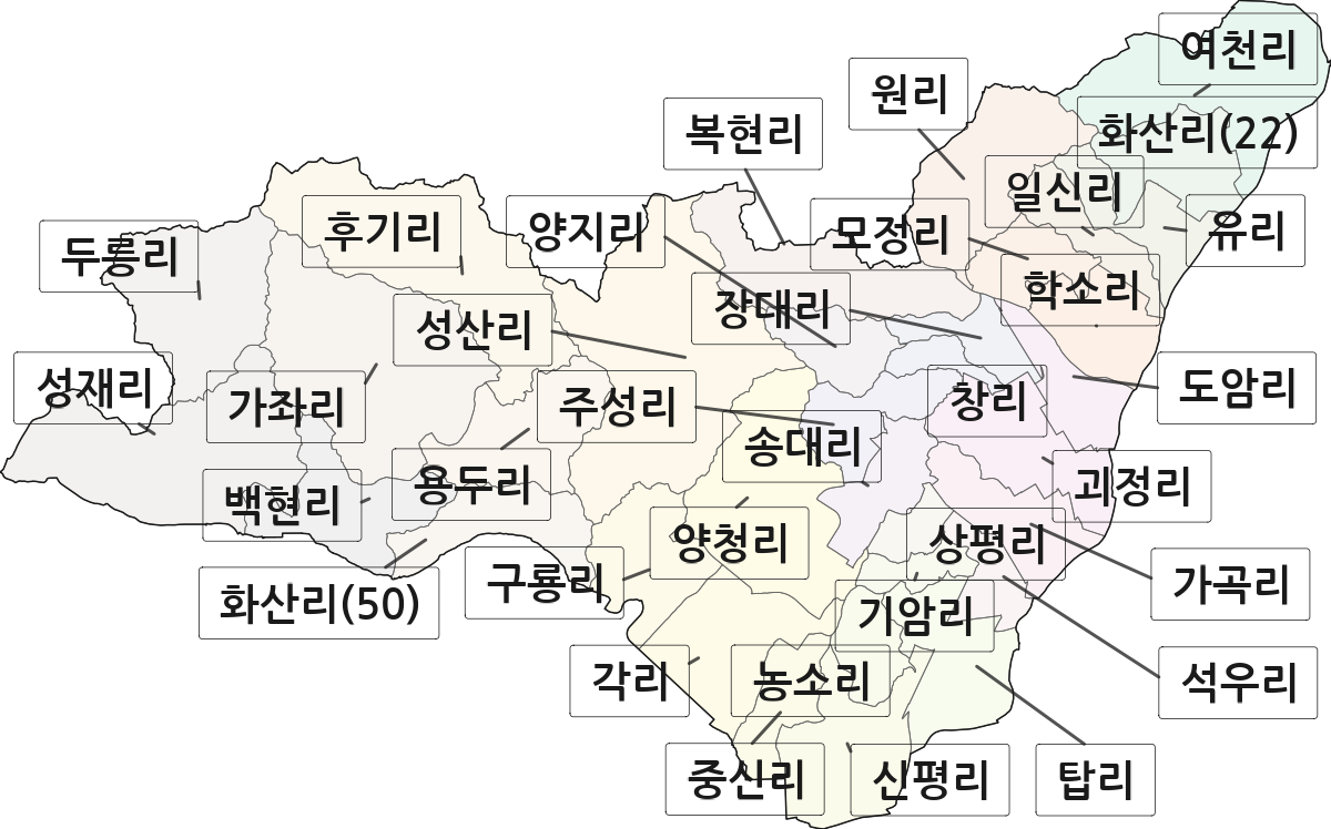 충청북도 청주시 청원구 오창읍 법정동 리 구분 행정구역 경계 지도