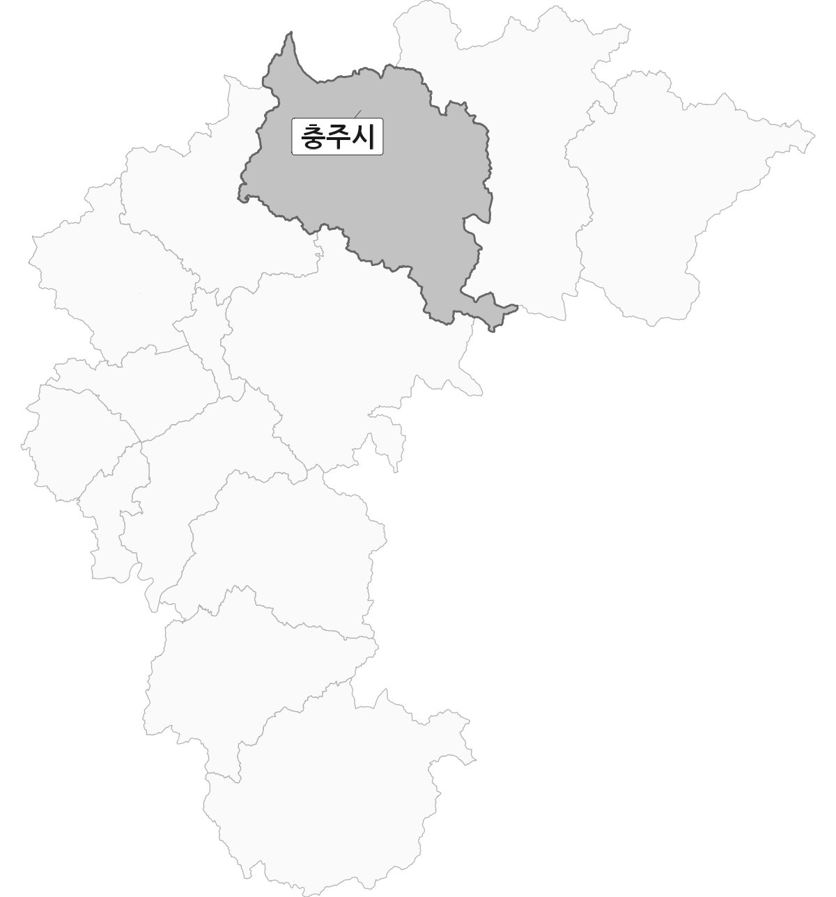 충청북도 범위 내 충주시 행정구역 경계 지도