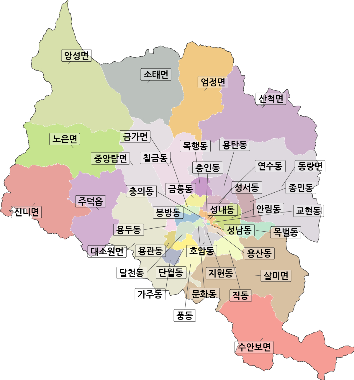 충청북도 충주시 법정동 행정구역 경계 지도