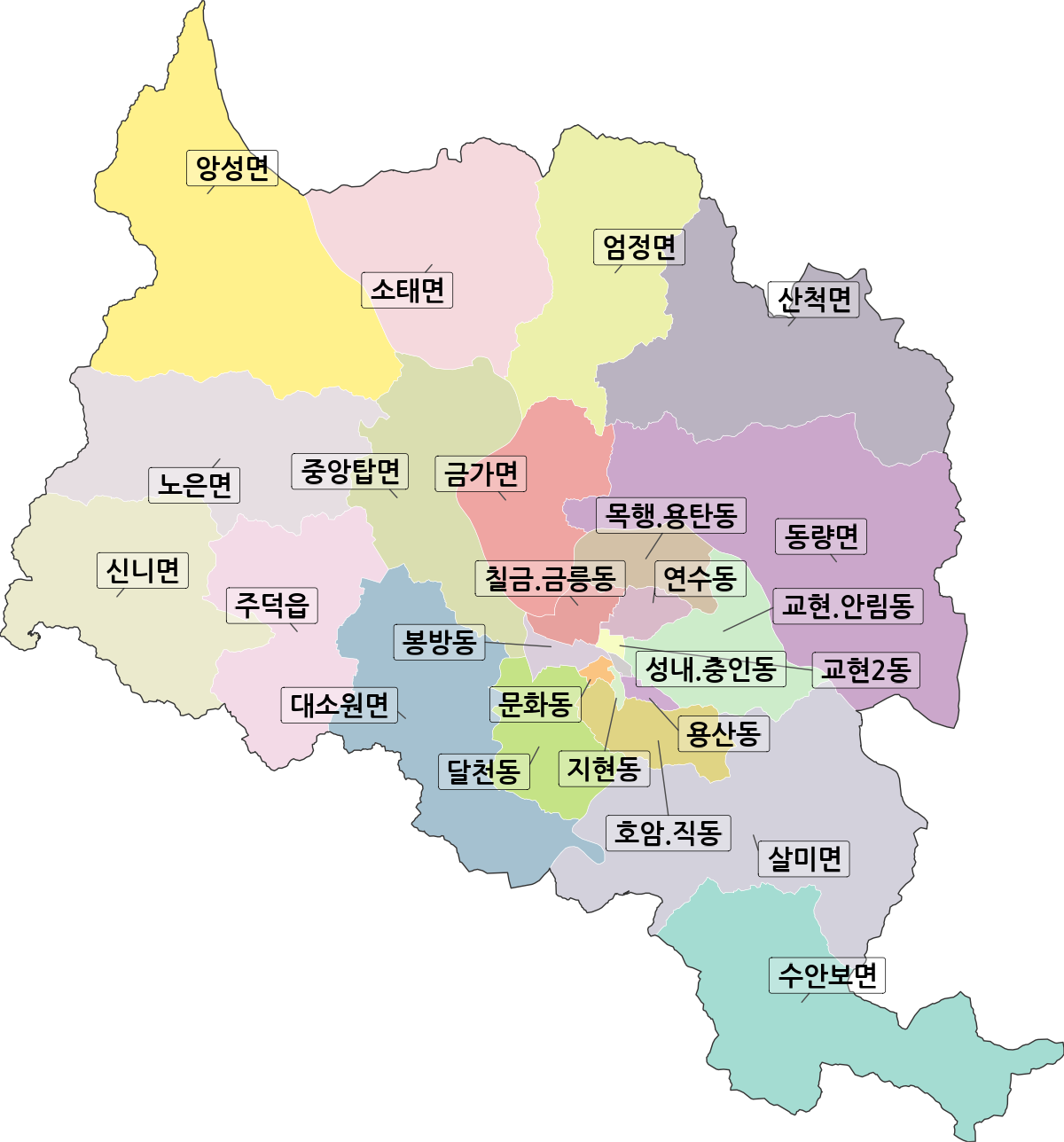 충청북도 충주시 행정동 행정구역 경계 지도