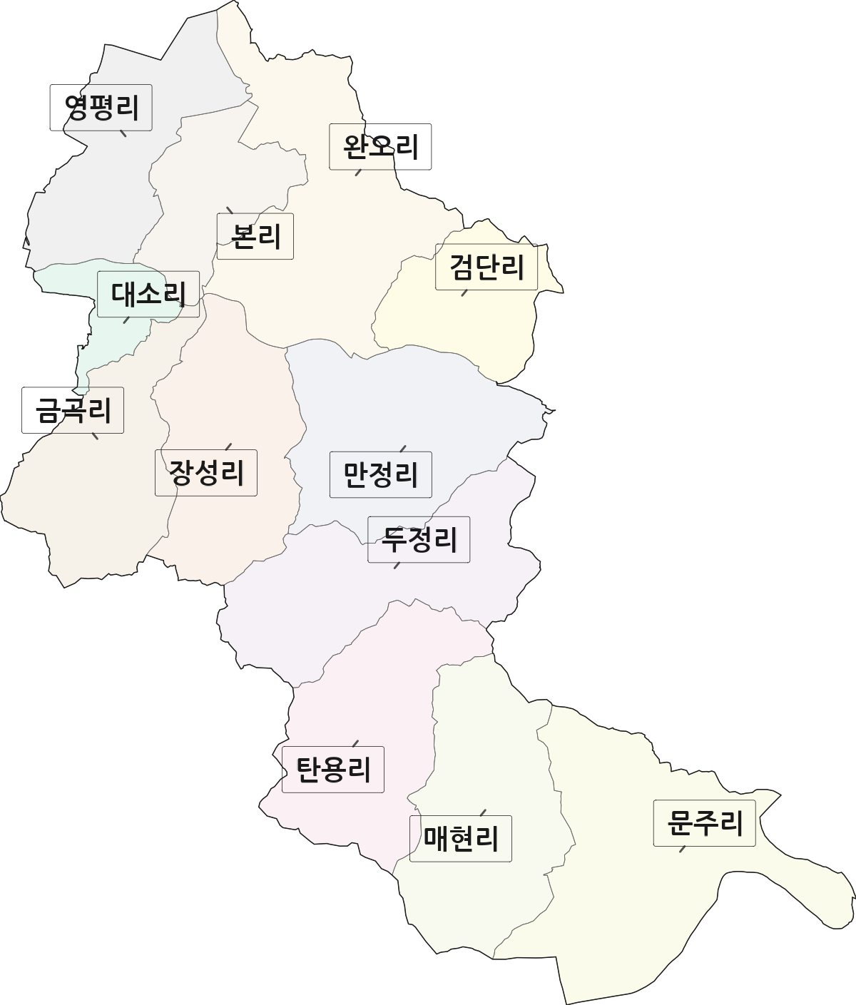 충청북도 충주시 대소원면 법정동 리 구분 행정구역 경계 지도