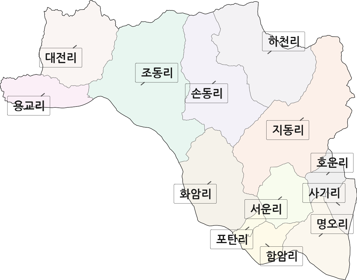 충청북도 충주시 동량면 법정동 리 구분 행정구역 경계 지도