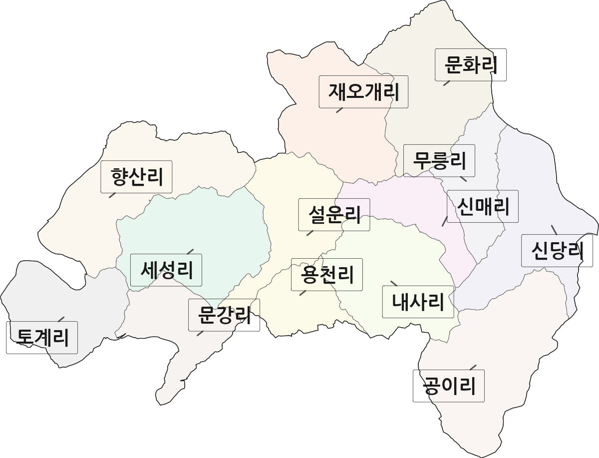 충청북도 충주시 살미면 법정동 리 구분 행정구역 경계 지도
